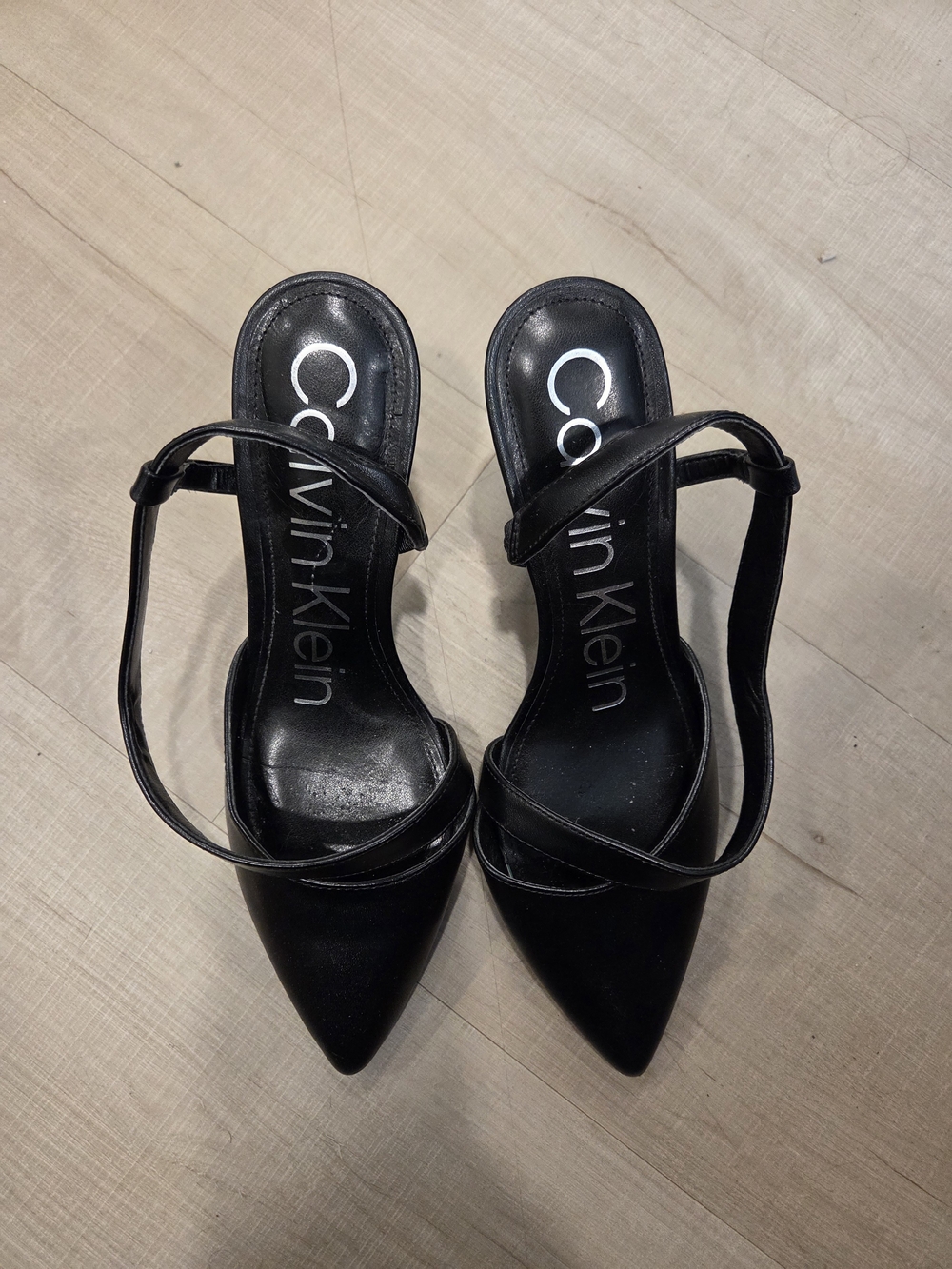 Calvin Klein Black Pointed Slingback Heels with Straps